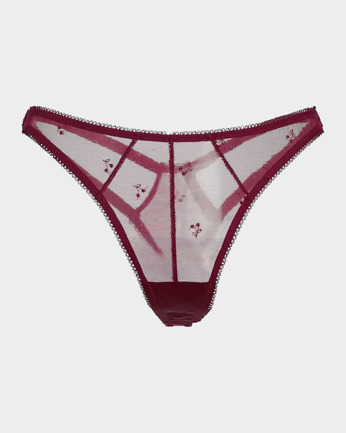 Kiki De Montparnasse Cerise Cherry-Embroidered Mesh Thong