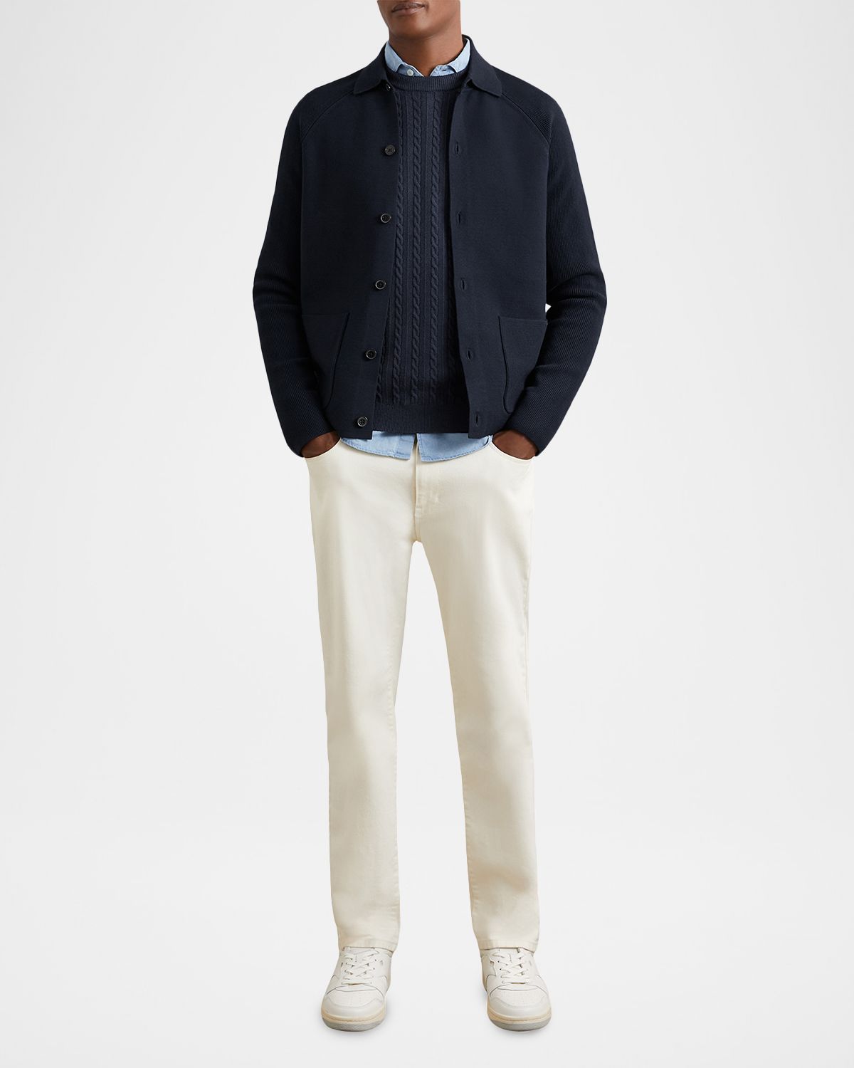 Reiss Men 's Fitzgerald Ribbed-Sleeve Button-Down Shirt