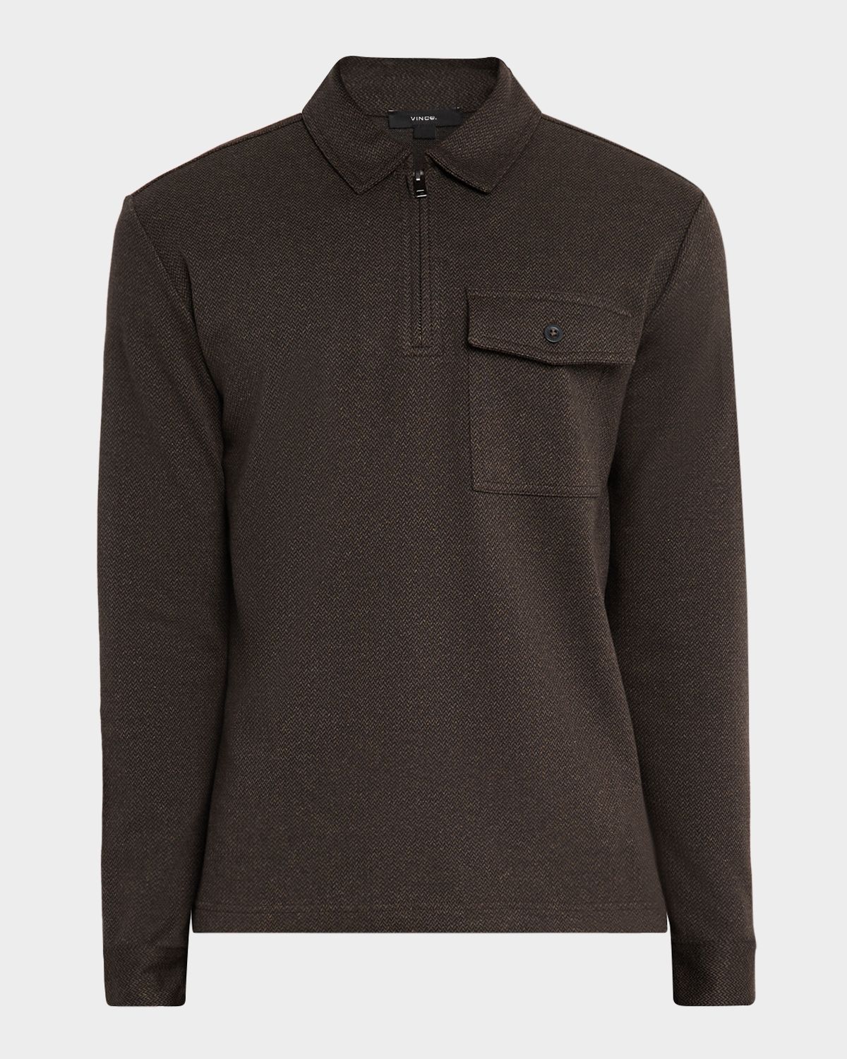 Vince Men 's Herringbone Cotton-Blend Zip Polo Shirt