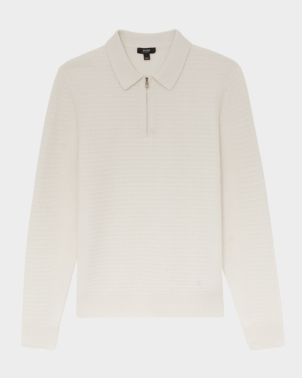 Reiss Men 's Hamilton Wool Waffle-Knit Half-Zip Polo Shirt