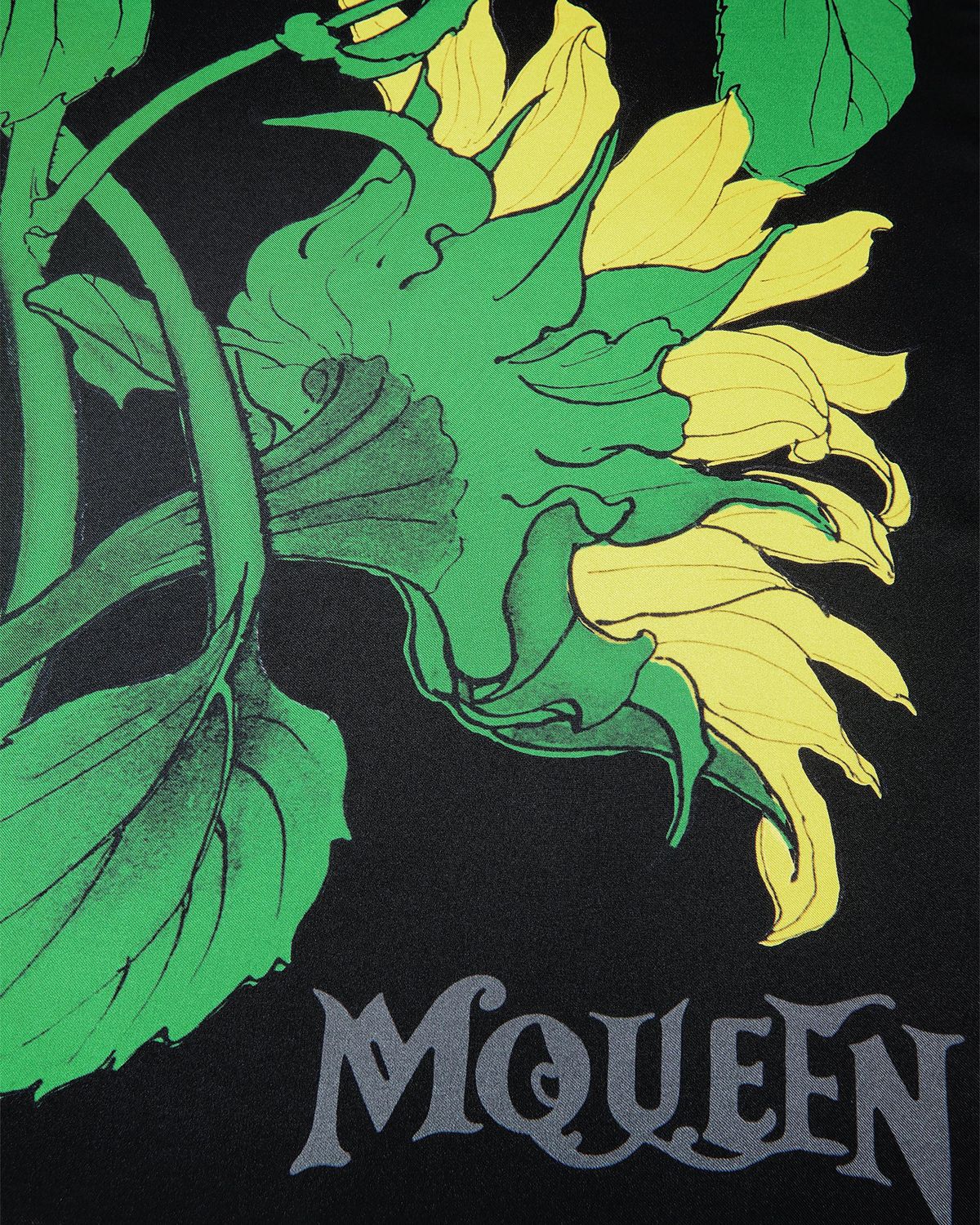 McQueen Exploded Sunflower Silk Twill Scarf - back view in Yellow
