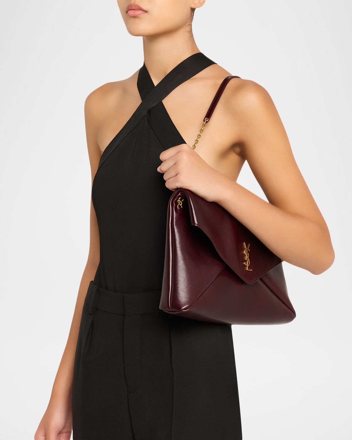 Saint Laurent Cassandre YSL Envelope Flap Shoulder Bag in Leather