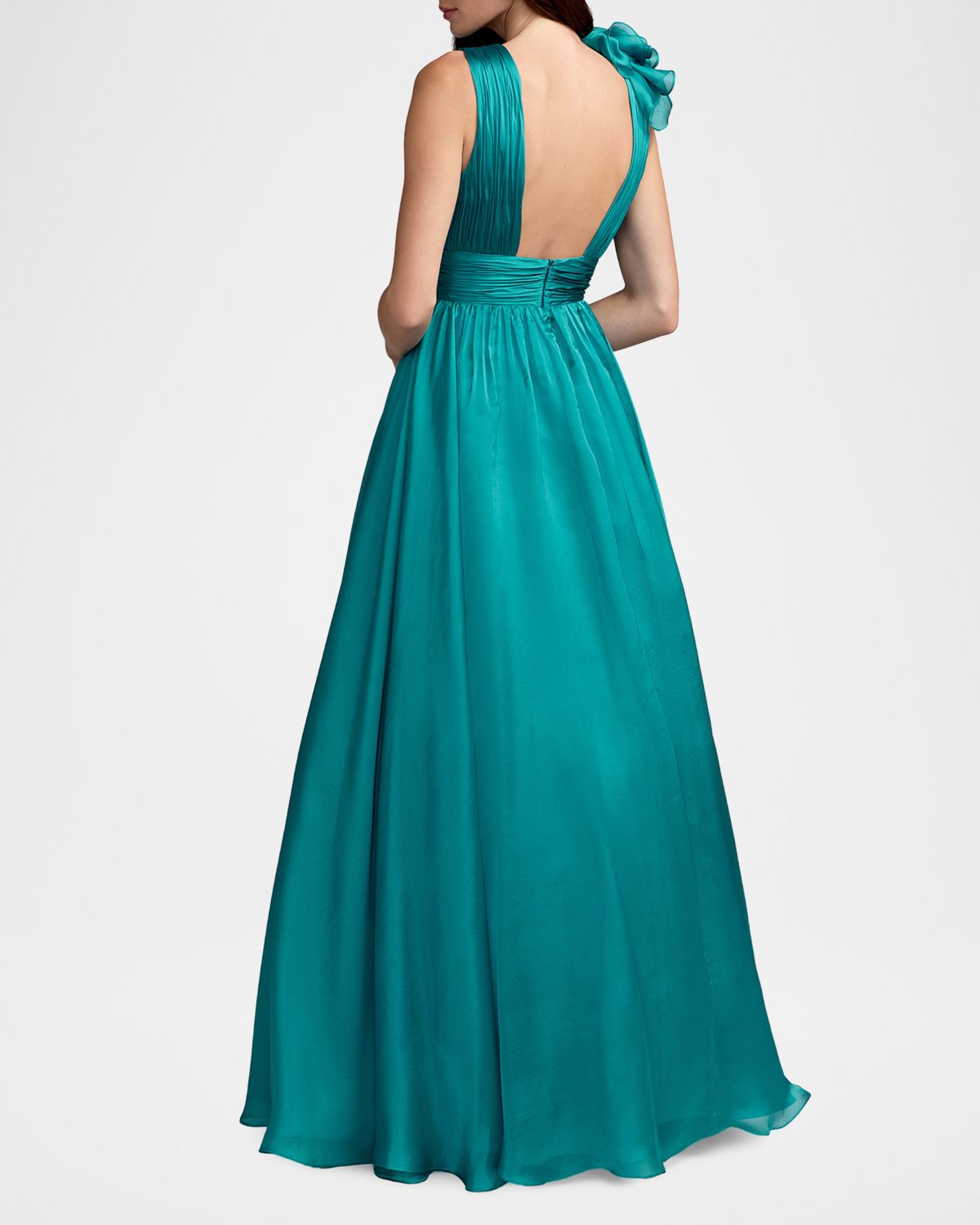 Mac Duggal Sleeveless Deep V-Neck Ruffle Gown | Thumbnail 3