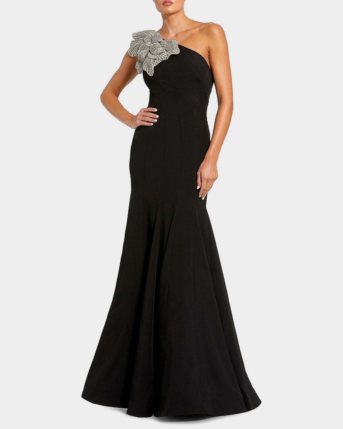 Mac Duggal Seamed One-Shoulder Crepe Gown