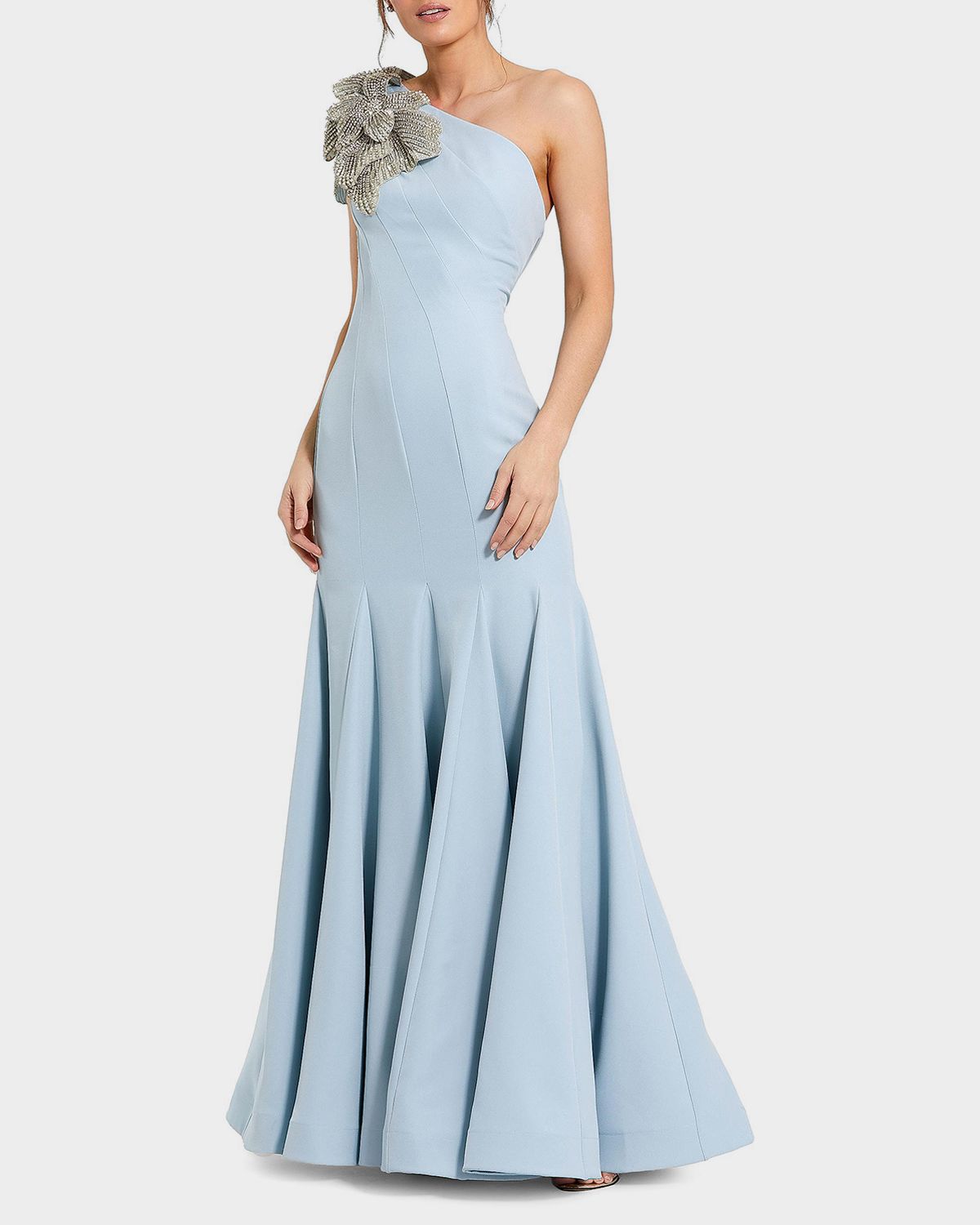 Mac Duggal Seamed One-Shoulder Crepe Gown