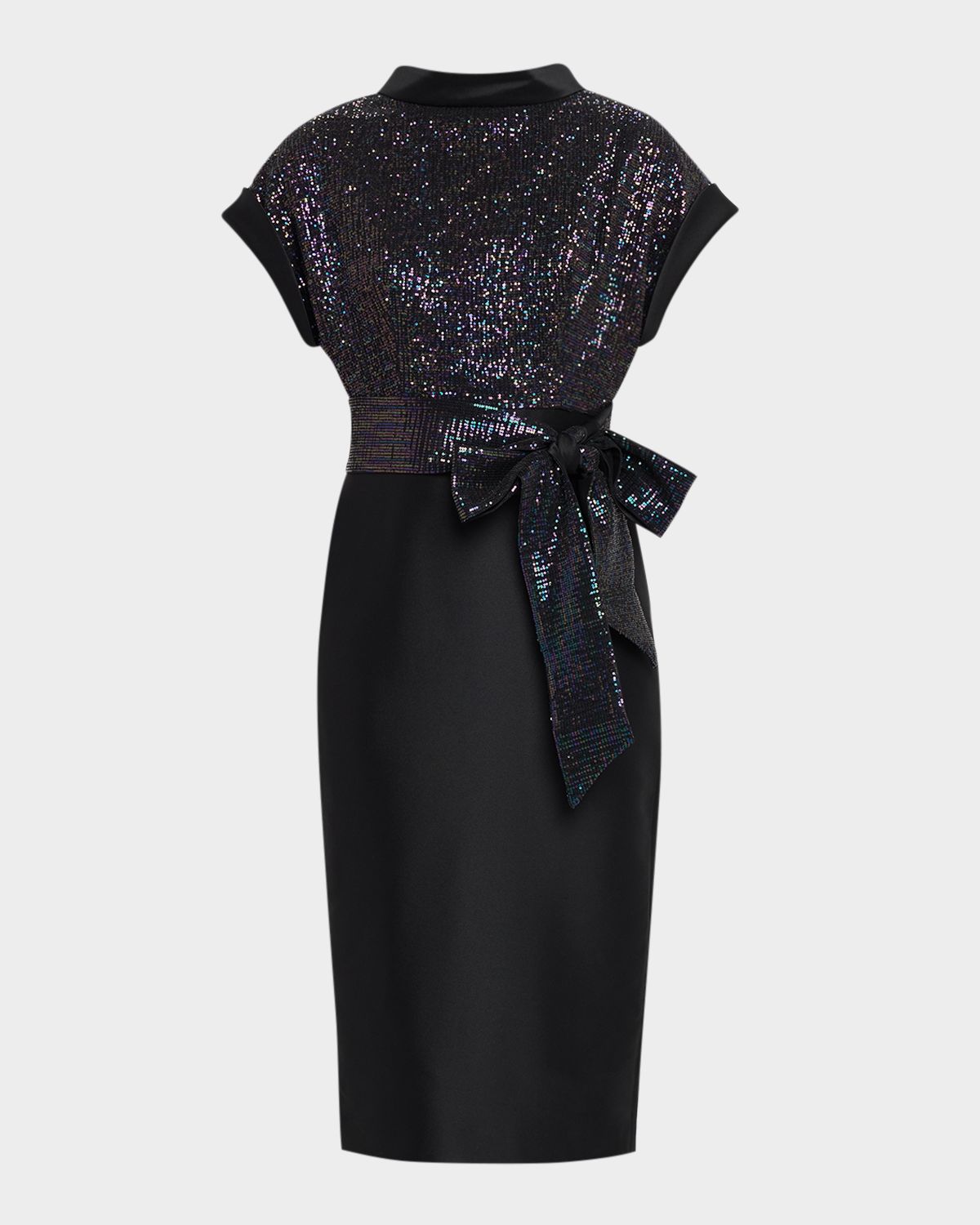 Badgley Mischka Sequin & Mikado Midi Sheath Dress