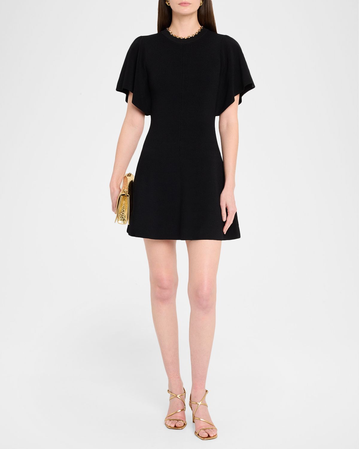 Shoshanna Aura Chain-Trim Rib Knit Mini Dress