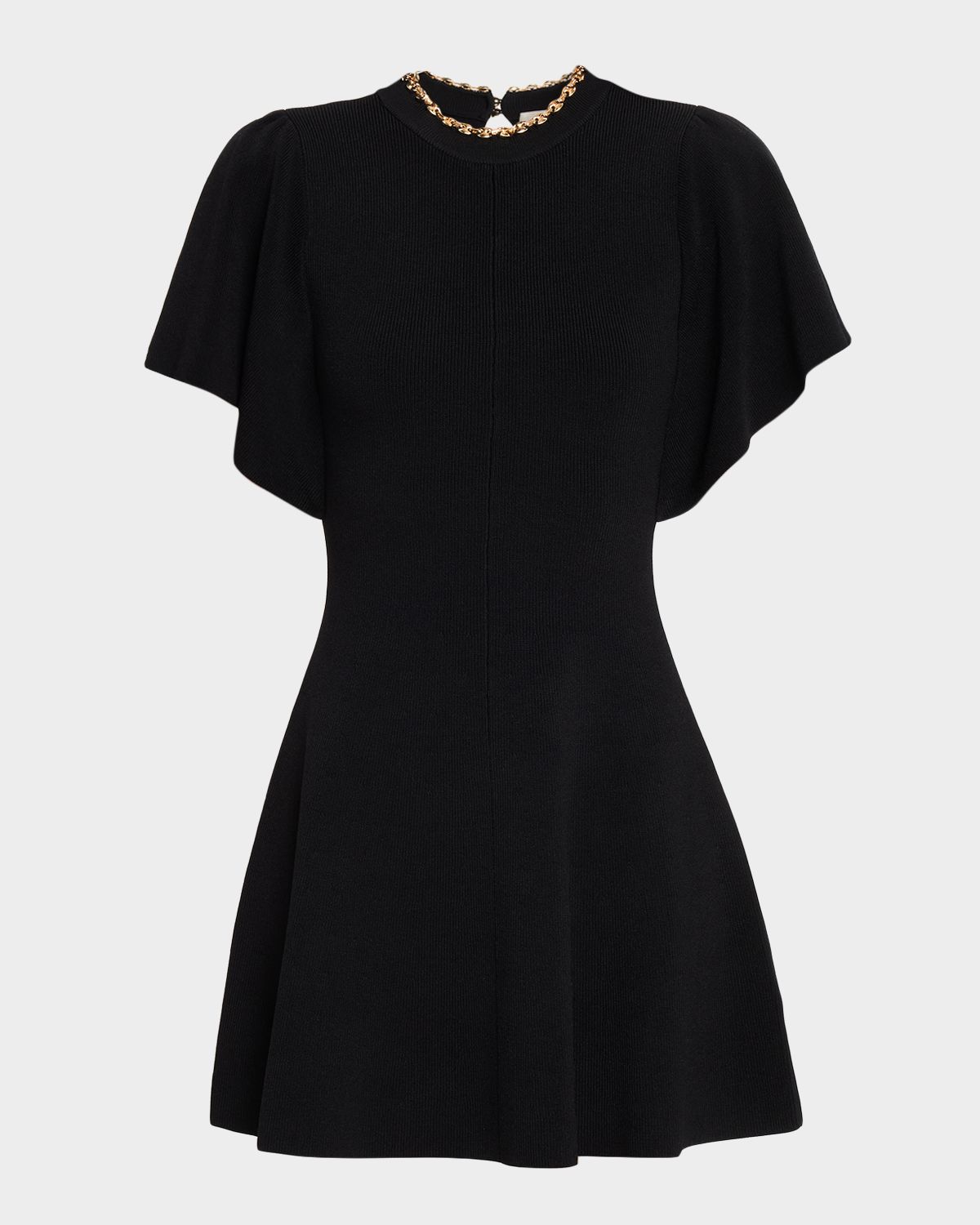 Shoshanna Aura Chain-Trim Rib Knit Mini Dress