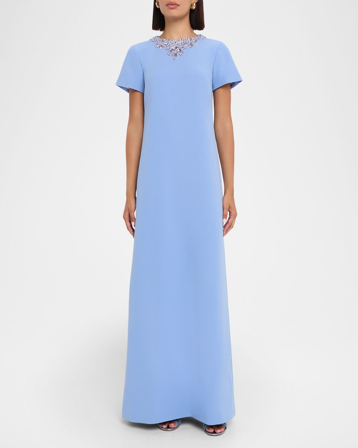 Pamella Roland Embellished Neckline Crepe A-Line Gown | Thumbnail 5