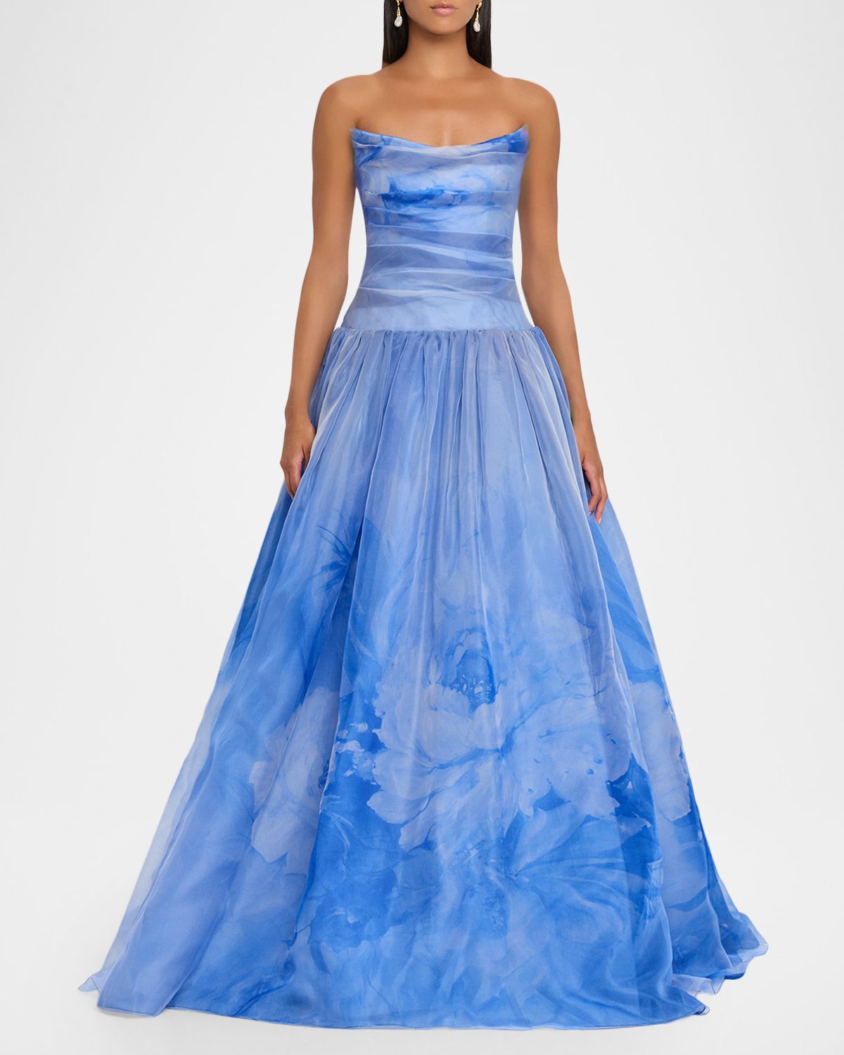 Pamella Roland Floral Silk Organza Strapless Drop-Waist Gown | Thumbnail 5 Pamella Roland Floral Silk Organza Strapless Drop-Waist Gown | Thumbnail 5