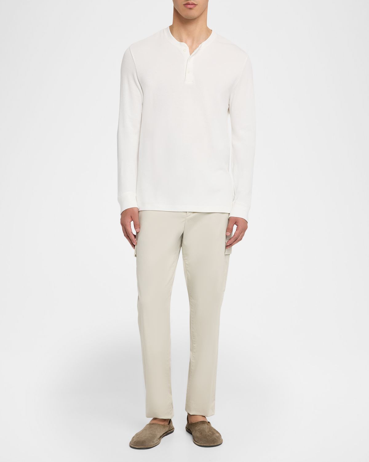 Vince Men 's Jacquard-Rib Cotton Long-Sleeve Henley T-Shirt