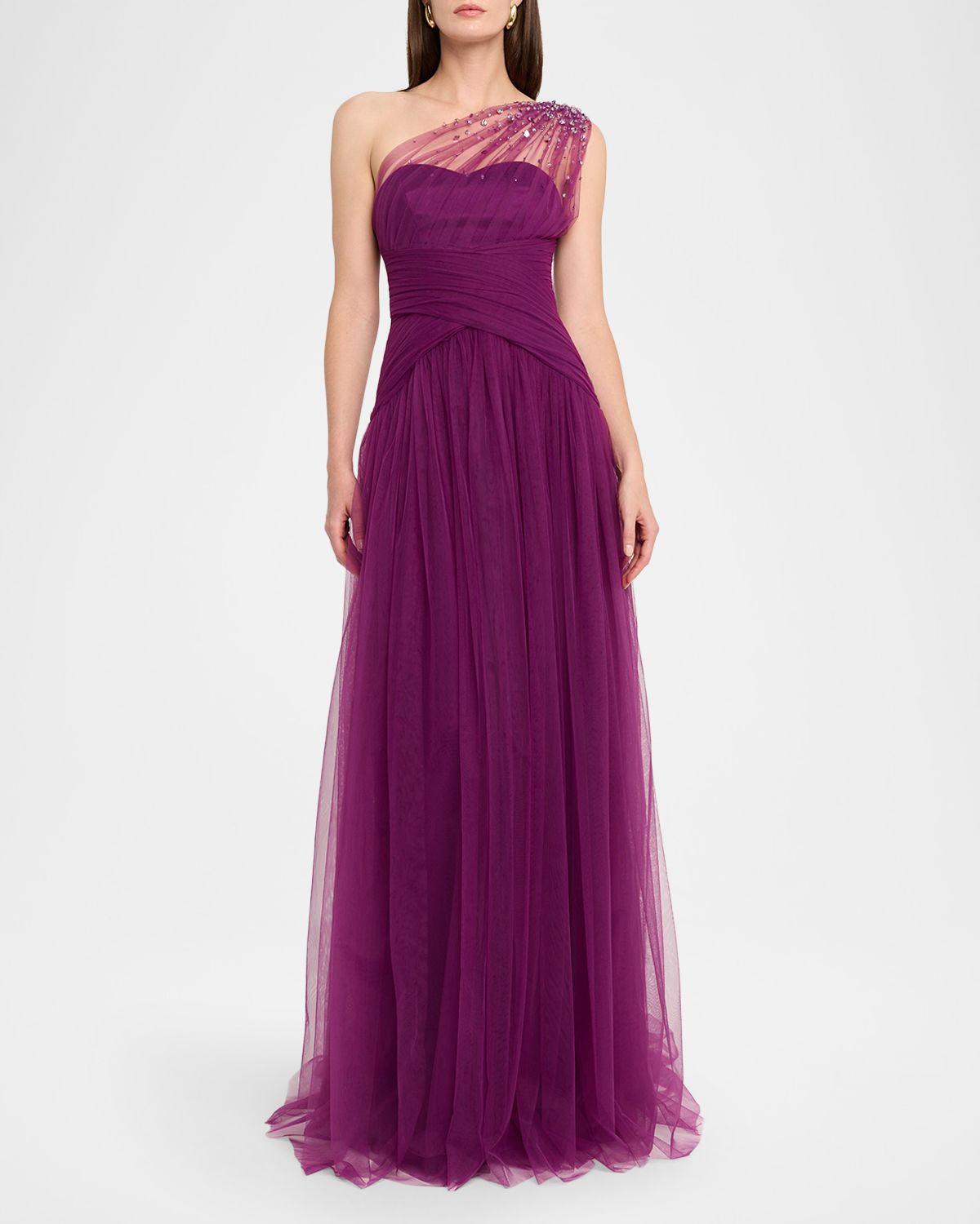 Pamella Roland Embellished Tulle One-Shoulder Cape Gown | Thumbnail 5 Pamella Roland Embellished Tulle One-Shoulder Cape Gown | Thumbnail 5