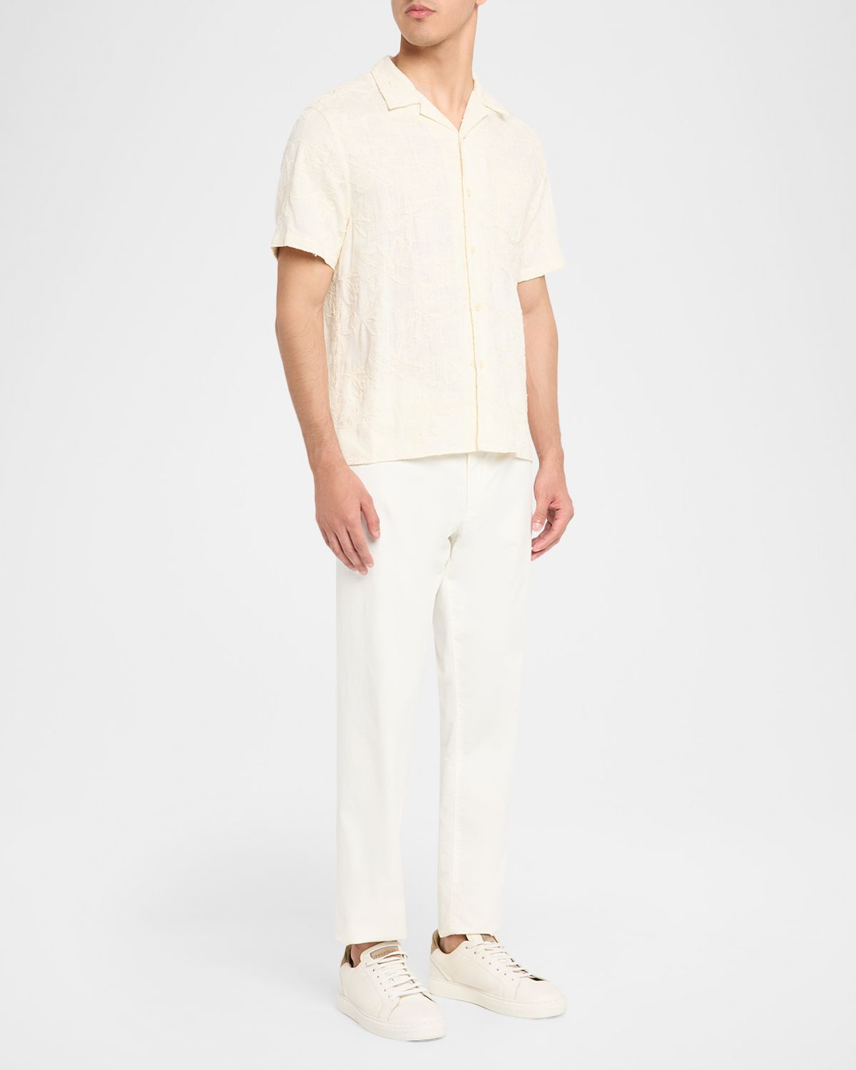 Vince Men 's Tonal Floral Embroidered Short-Sleeve Shirt