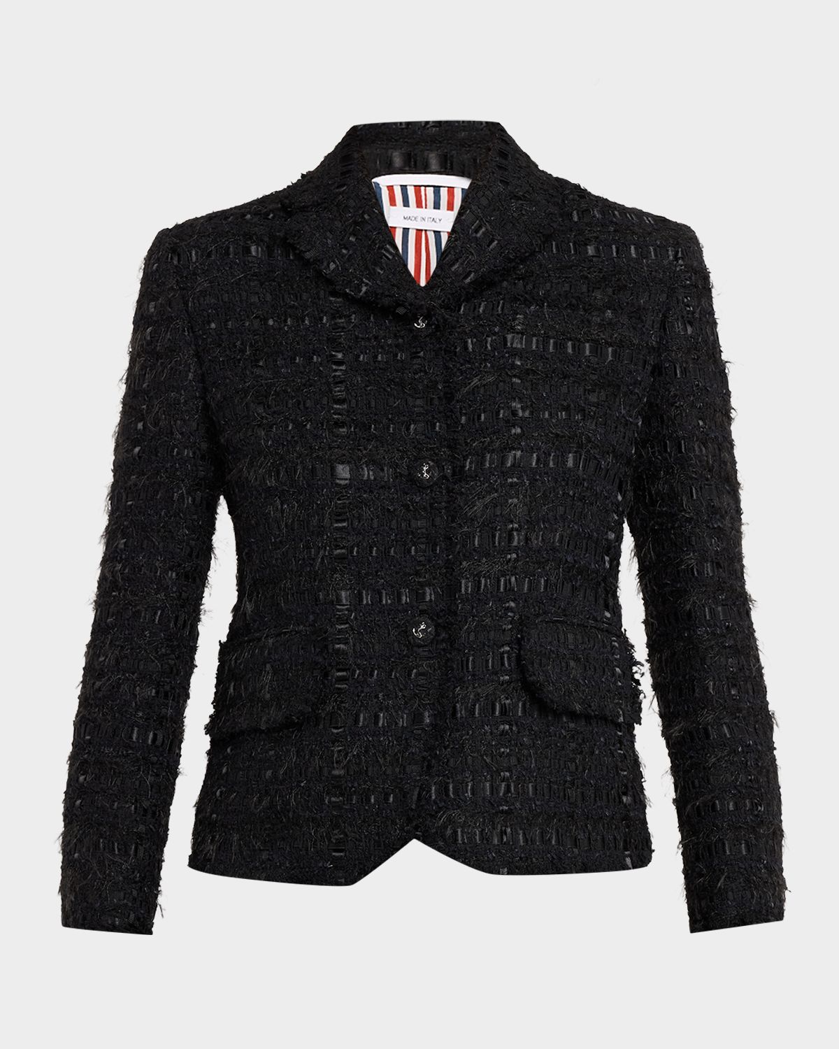 Thom Browne Frayed Satin Ribbon Tweed Sportcoat