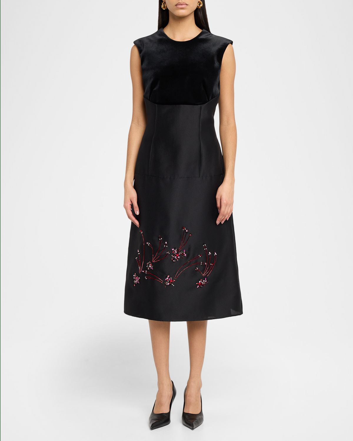 Bibhu Mohapatra Mixed-Media Crystal Embroidered Silk Gazar Midi Dress | Thumbnail 5 Bibhu Mohapatra Mixed-Media Crystal Embroidered Silk Gazar Midi Dress | Thumbnail 5