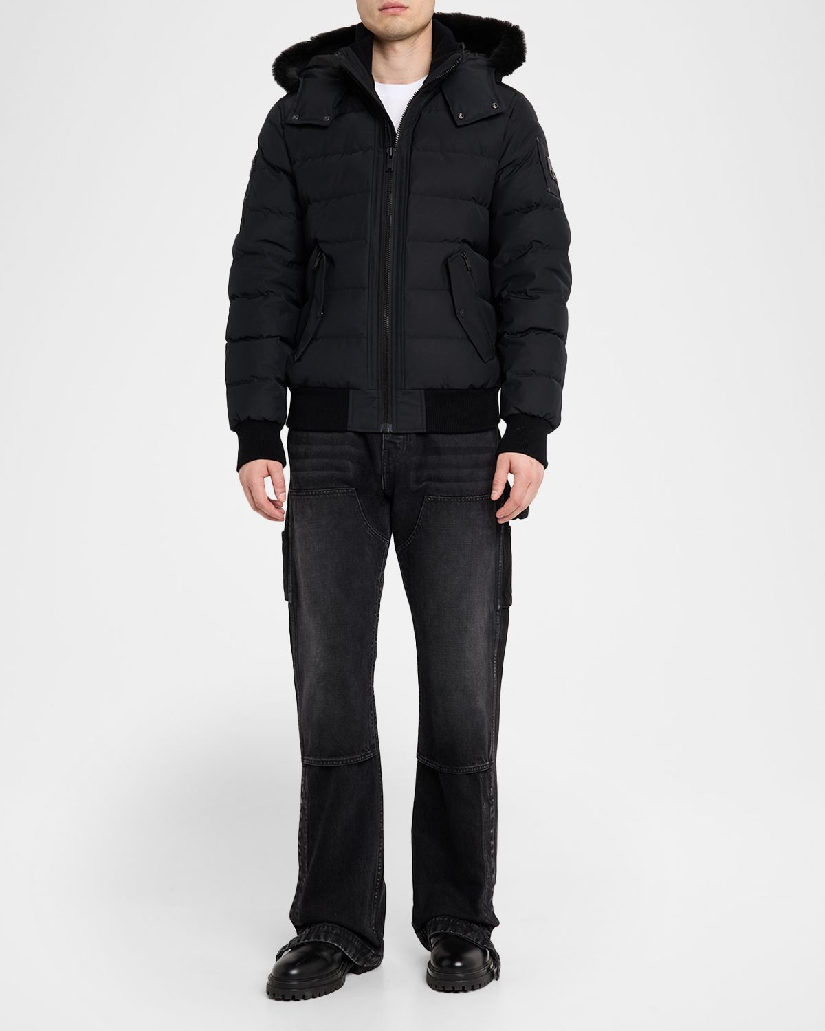 Moose Knuckles Men 's Onyx Scotchtown Shearling-Trim Bomber Jacket