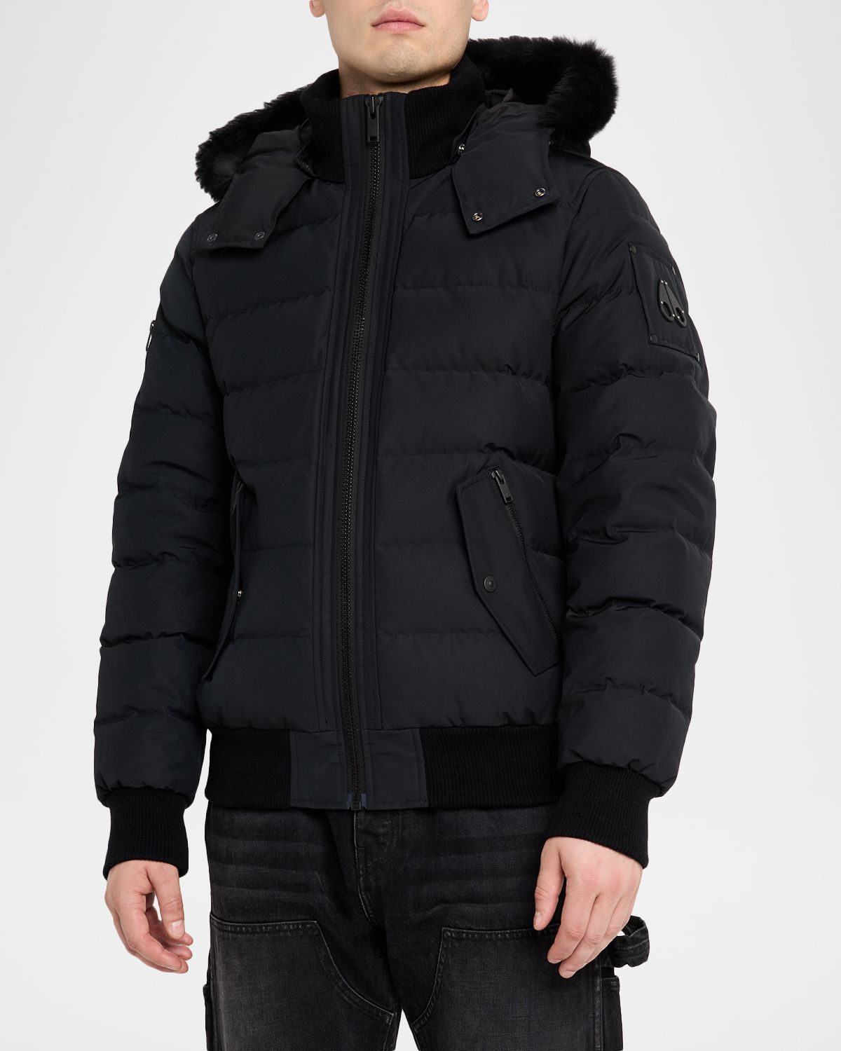 Moose Knuckles Men 's Onyx Scotchtown Shearling-Trim Bomber Jacket | Thumbnail 4 Moose Knuckles Men 's Onyx Scotchtown Shearling-Trim Bomber Jacket | Thumbnail 4