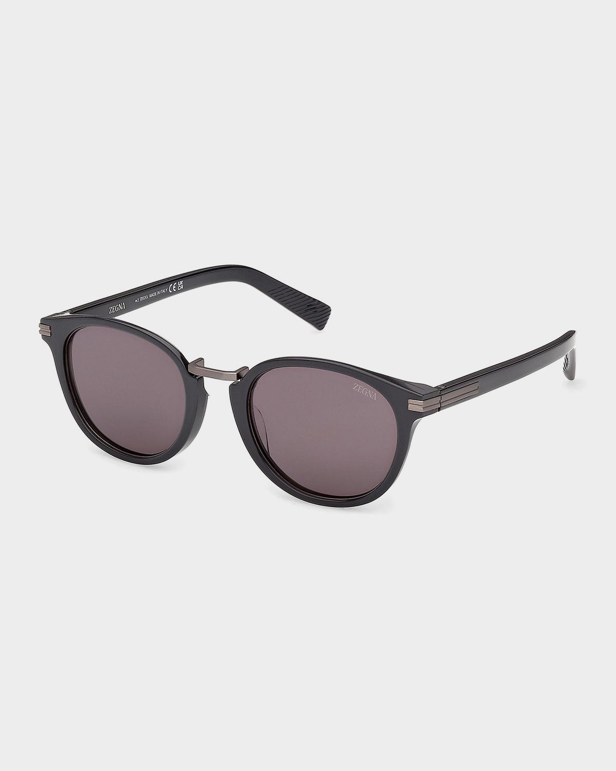 ZEGNA 51mm Acetate & Titanium Round Sunglasses