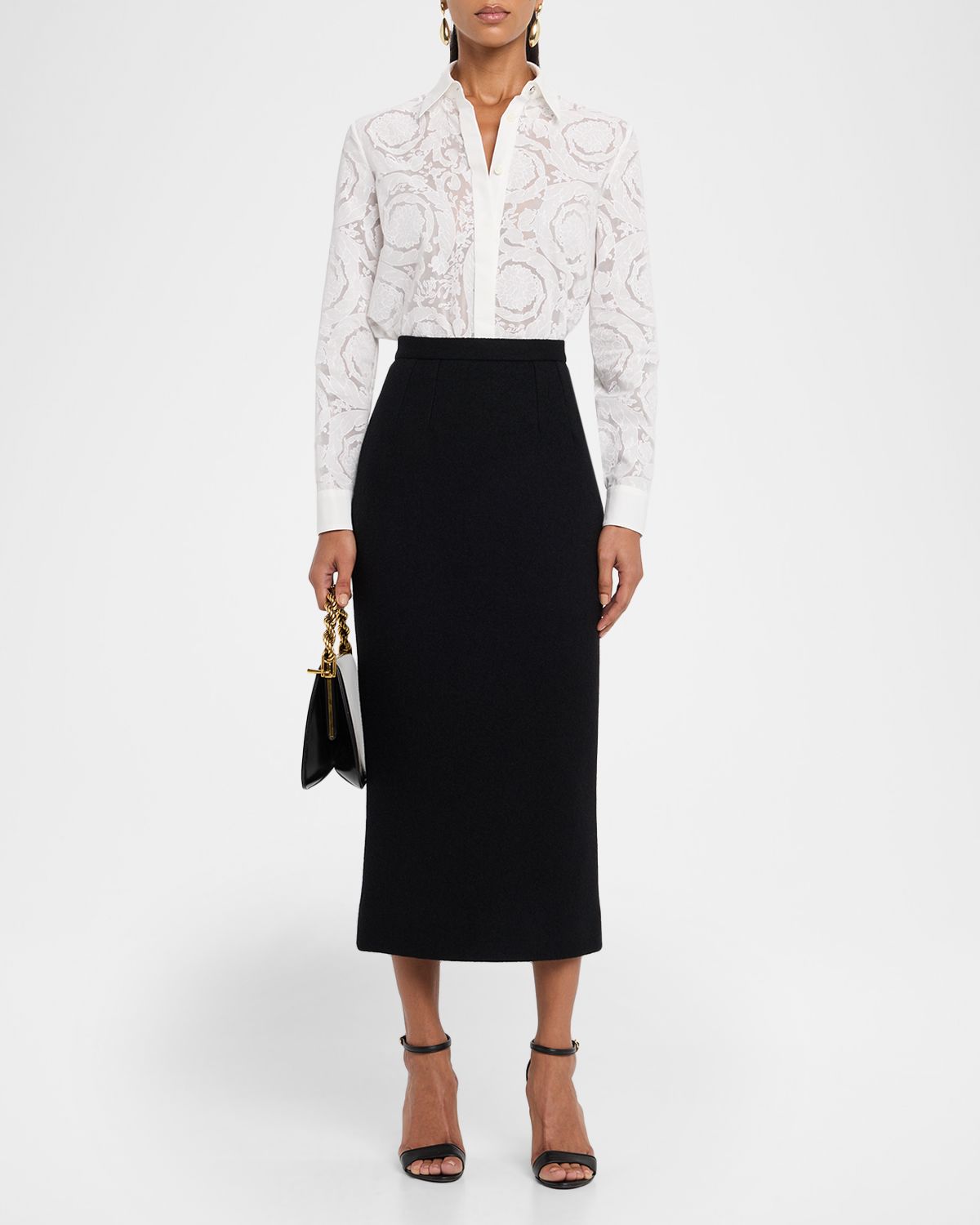 Dolce & Gabbana Brushed Wool Midi Pencil Skirt