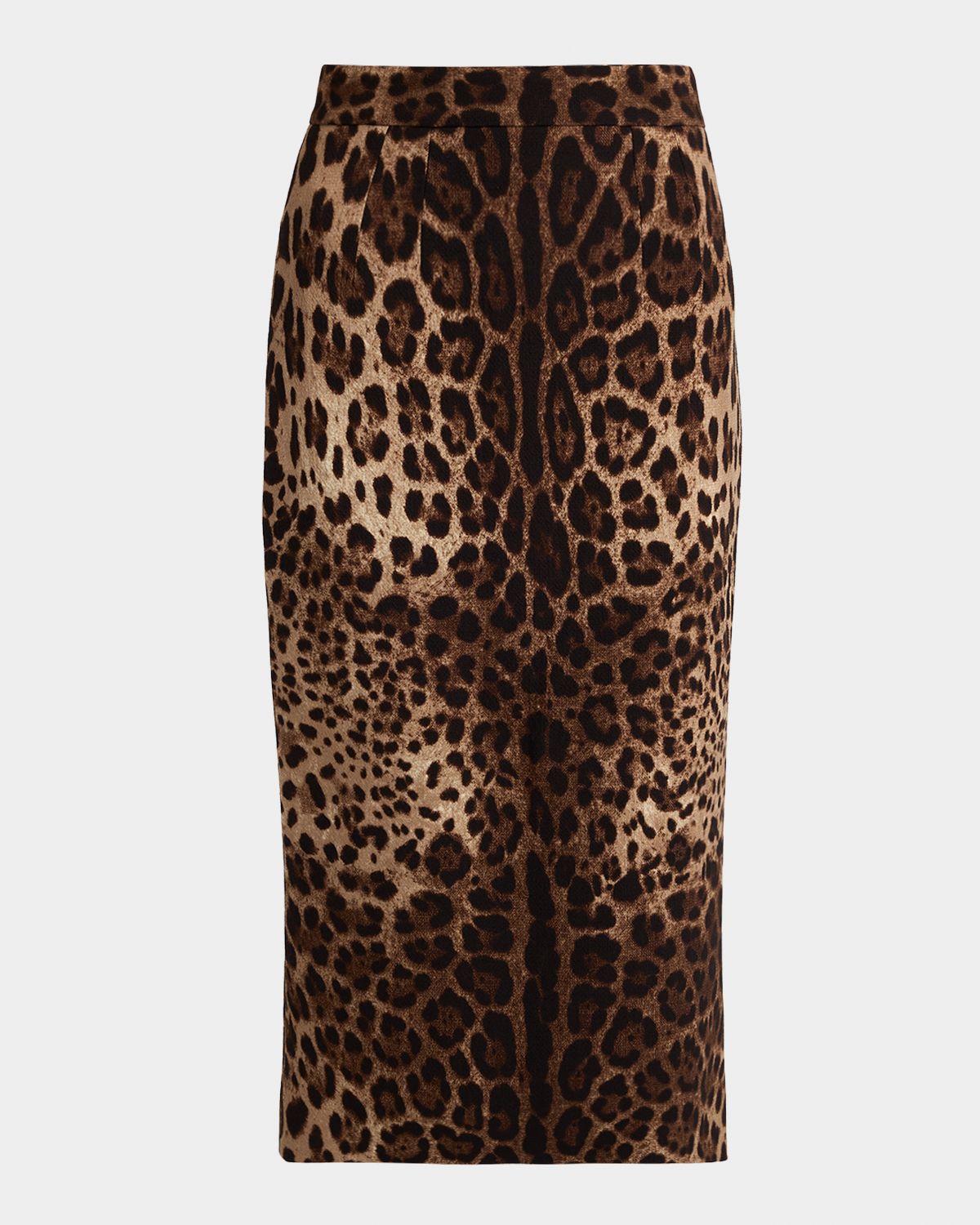 Dolce & Gabbana Leo-Print Wool Midi Pencil Skirt