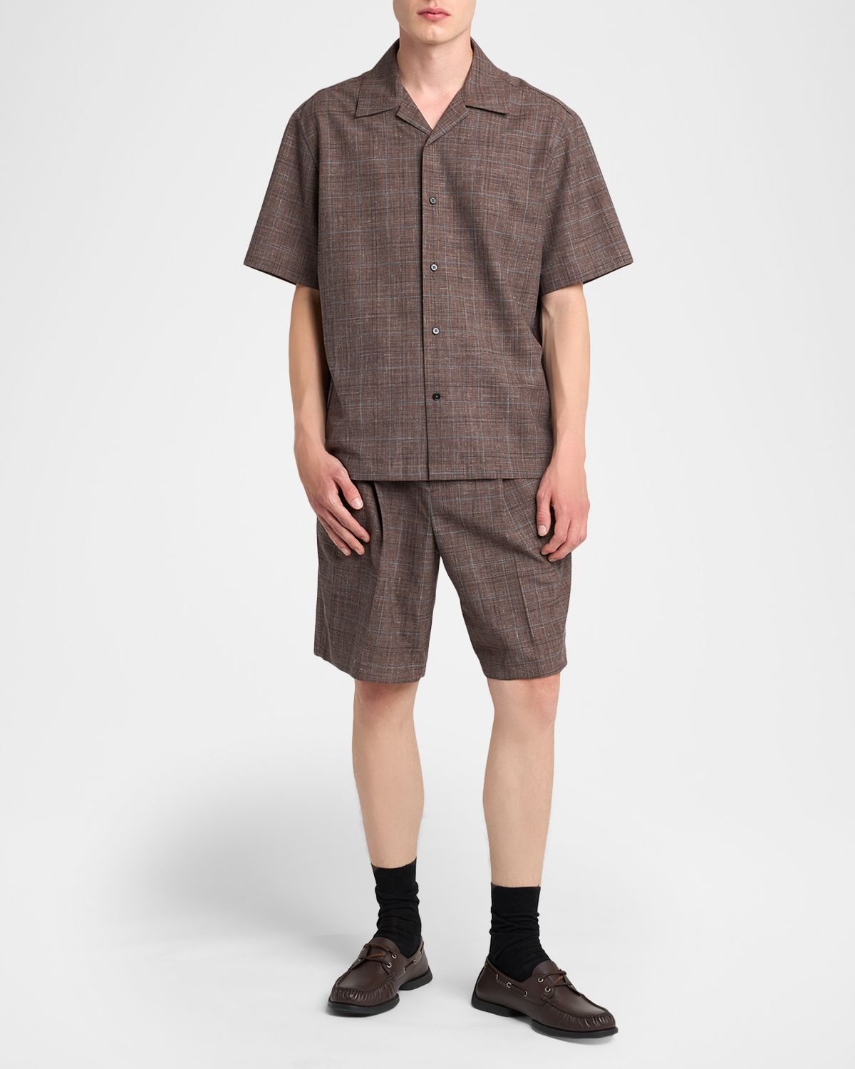 Jil Sander Men 's Wool and Linen Check Short-Sleeve Shirt