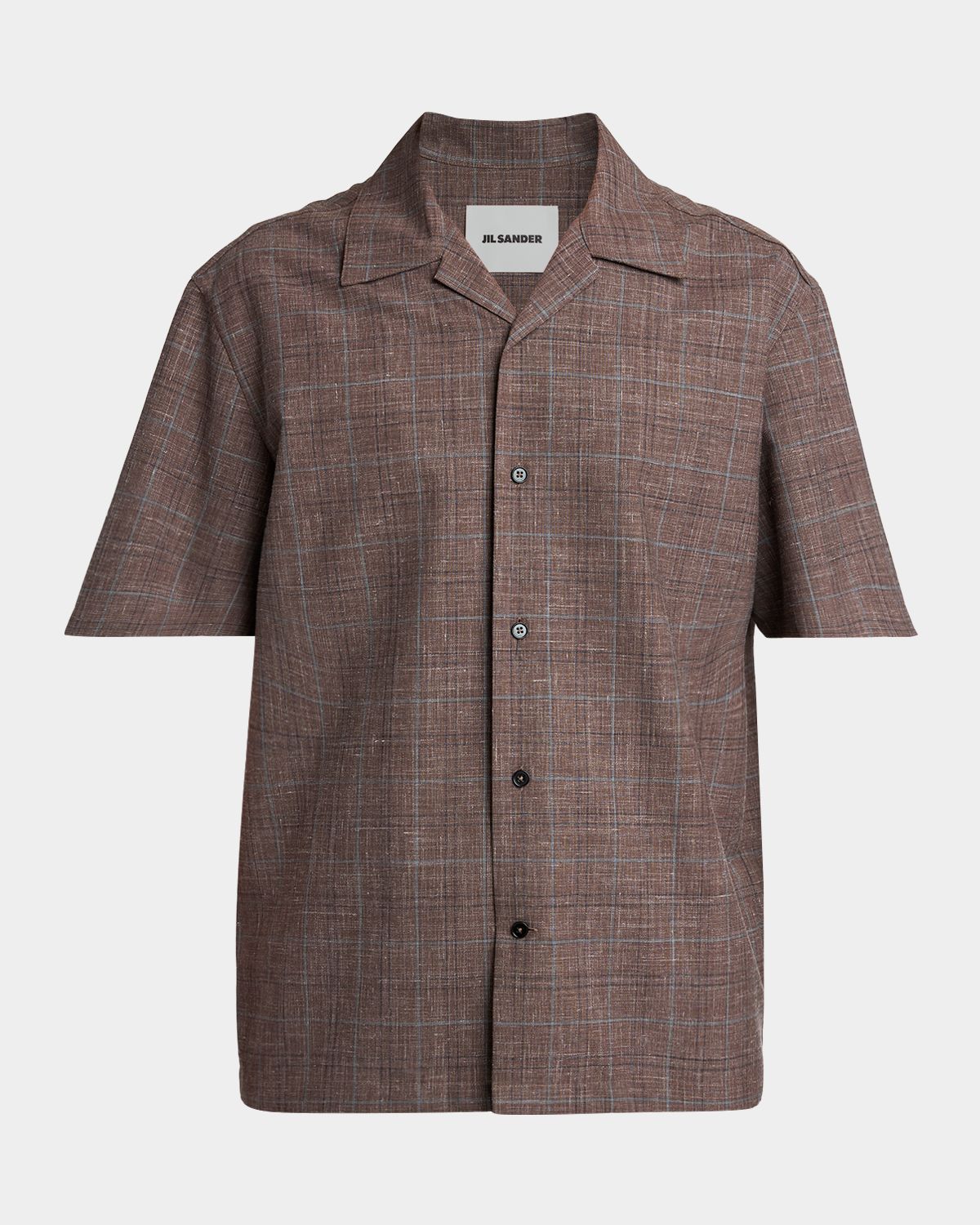 Jil Sander Men 's Wool and Linen Check Short-Sleeve Shirt