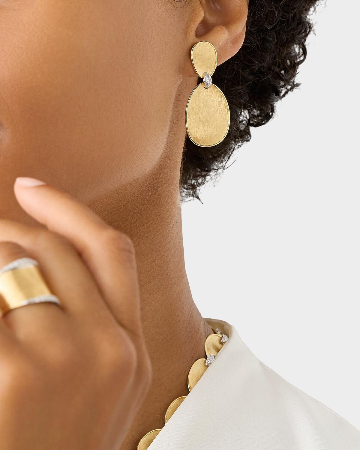 Marco Bicego Lunaria 18K Double Drop Earrings with Diamonds