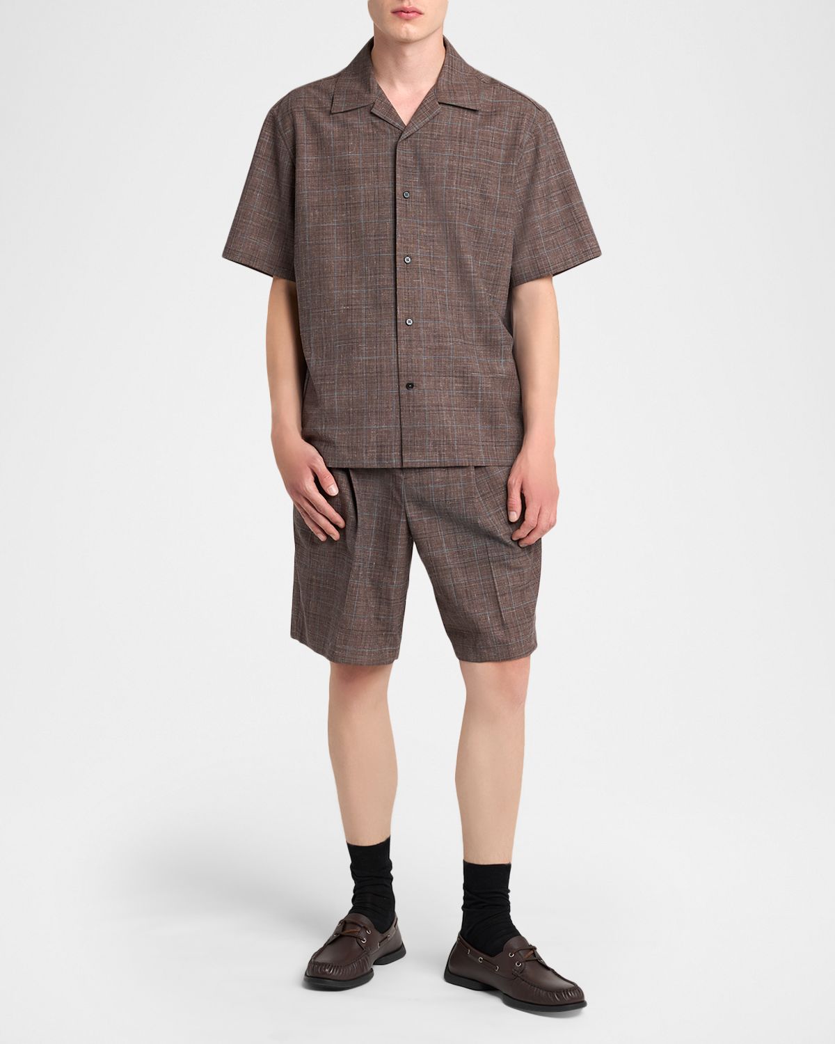 Jil Sander Men 's Plaid Wool and Linen Relaxed-Fit Pleated Shorts