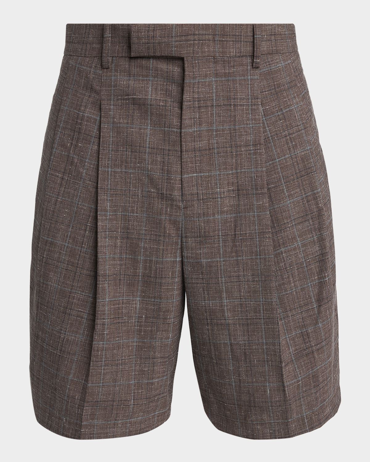 Jil Sander Men 's Plaid Wool and Linen Relaxed-Fit Pleated Shorts