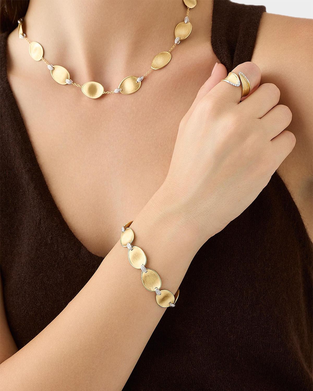 Marco Bicego 18K Yellow and White Gold Diamond Lunaria Twist Ring, Size 7