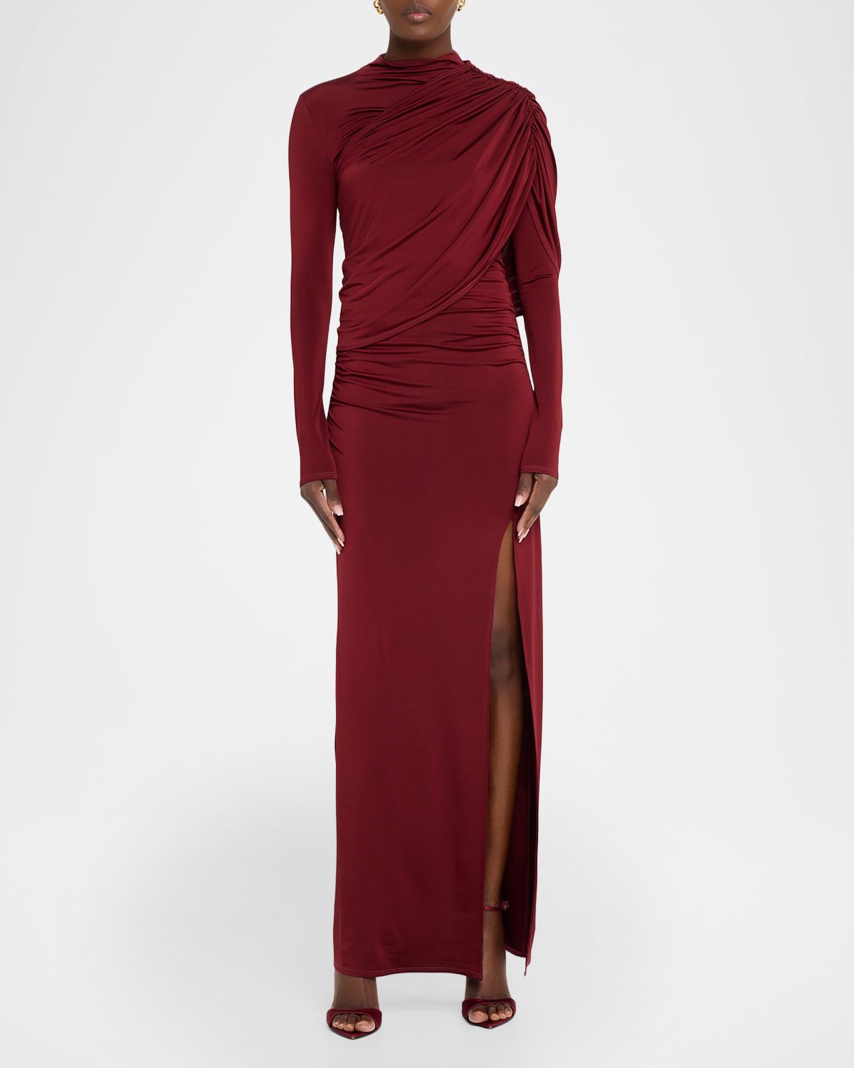 LAPOINTE Asymmetric Shawl Draped Jersey Gown