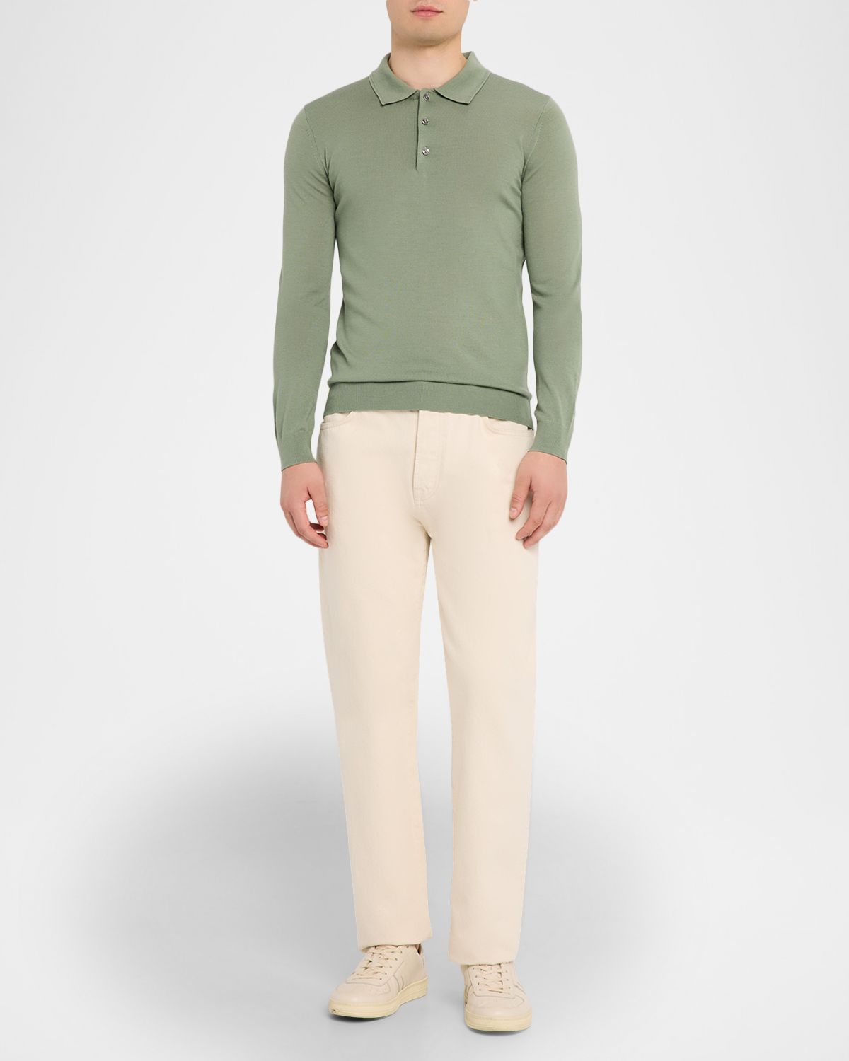 Reiss Men 's Trafford Merino Wool Long-Sleeve Polo Shirt