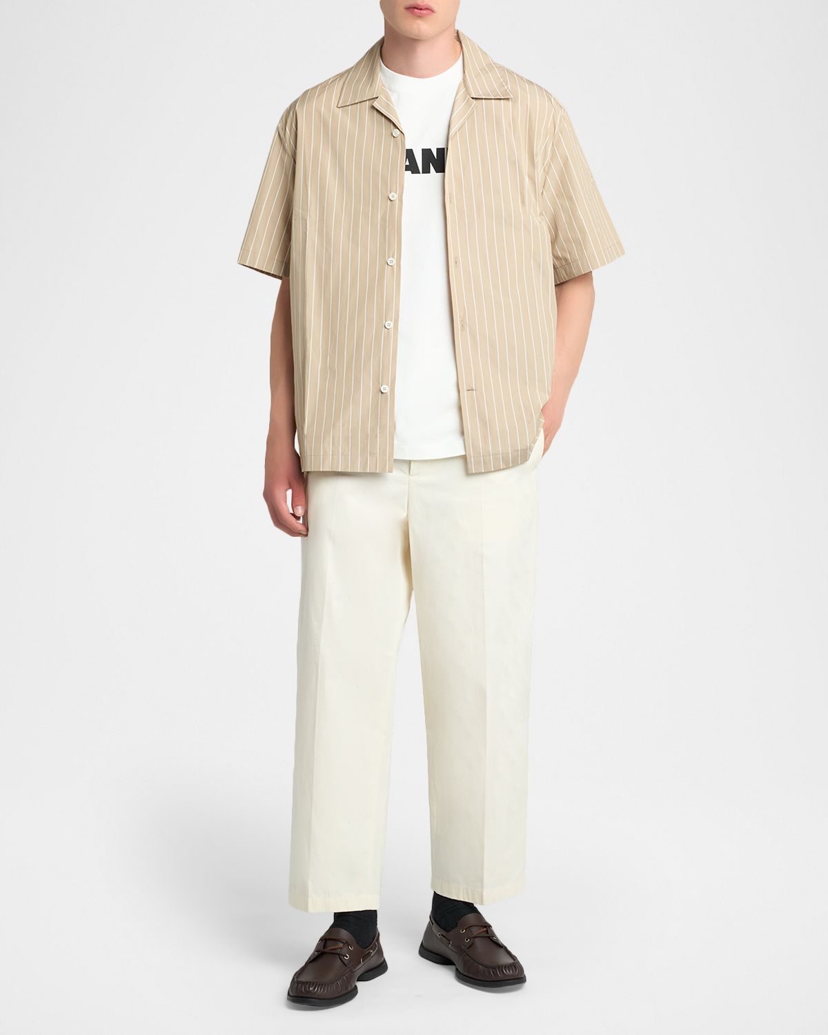 Jil Sander Men 's Striped Cotton Poplin Camp Shirt