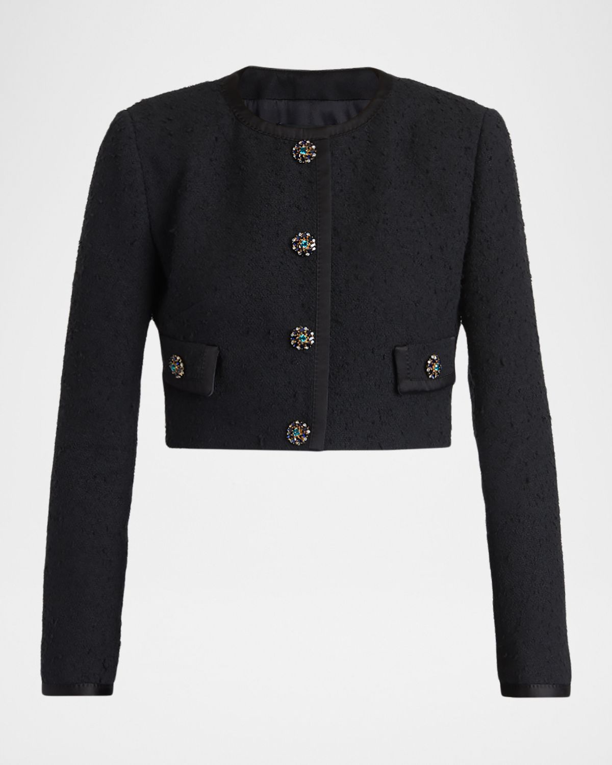Dolce & Gabbana Crystal Button Boucle Crop Collarless Jacket