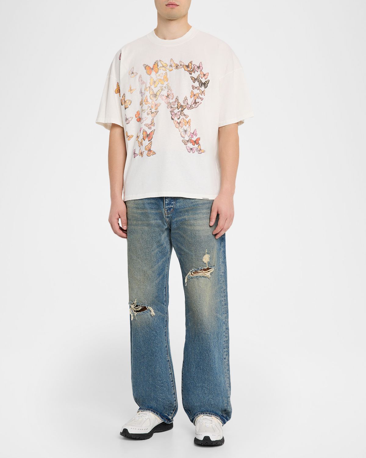 REPRESENT Men 's Flutter Initial Distressed Boxy Fit T-hirt