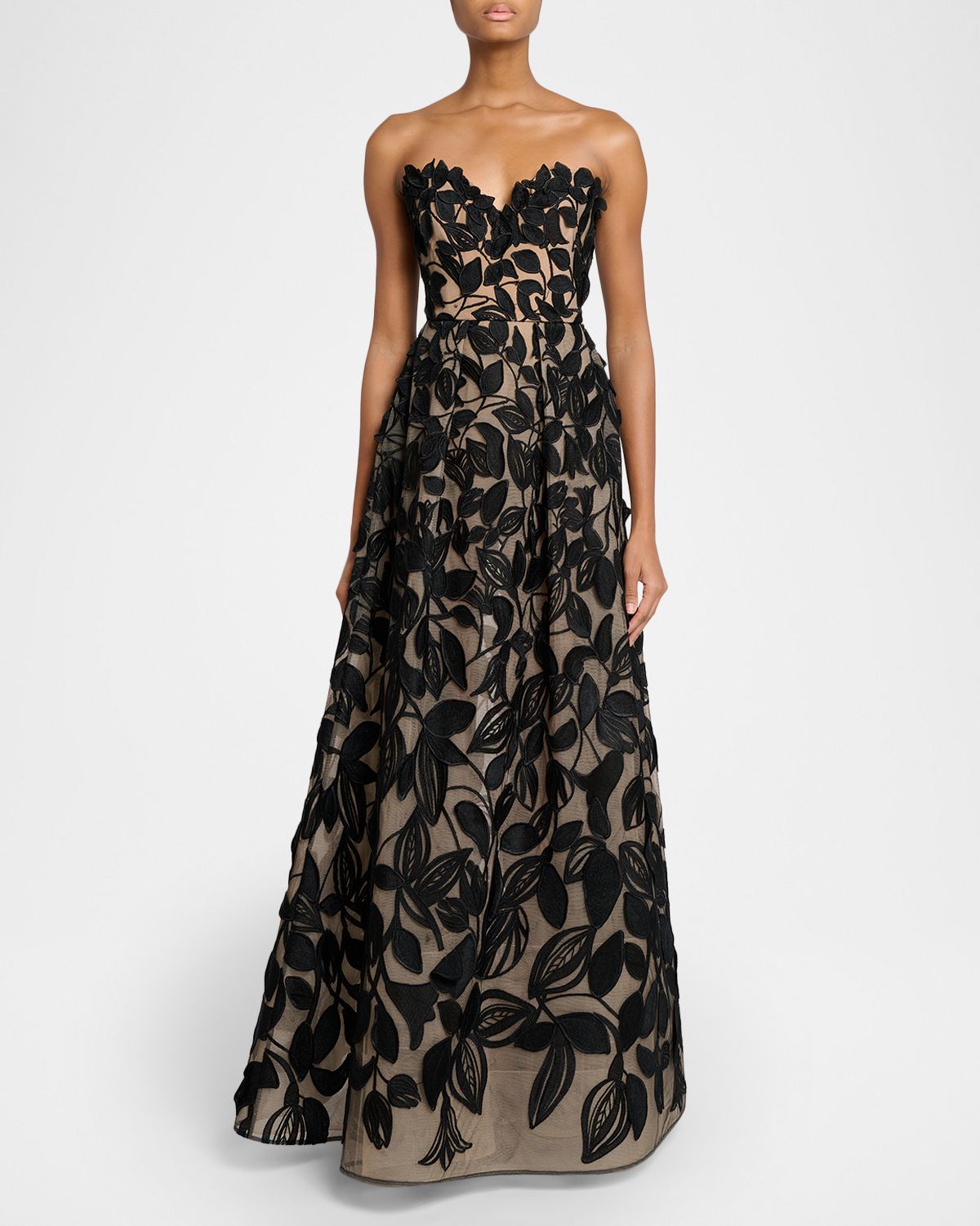 Elie Saab Strapless Embroidered Tulle A-Line Gown