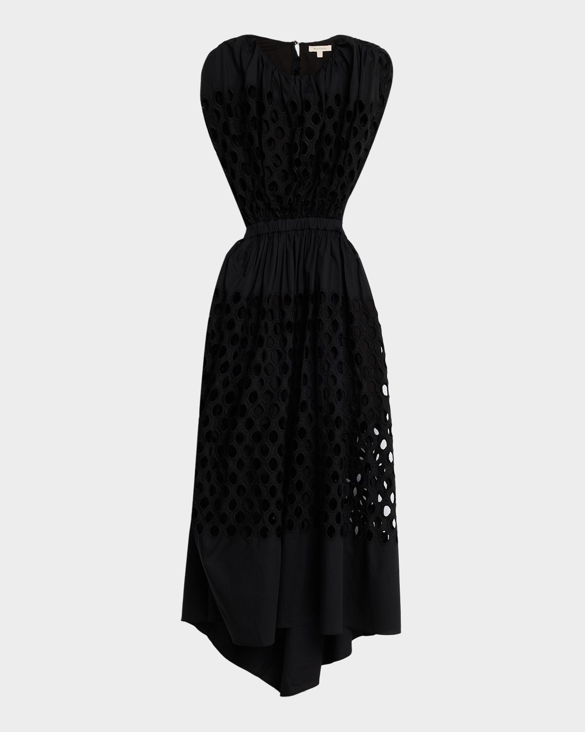 Diotima Peplos Sleeveless Dot Broderie Anglaise Cutout Maxi Dress