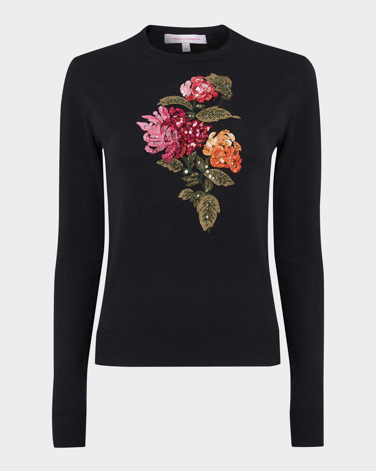 Carolina Herrera Floral Embroidered Silk-Cotton Crewneck Sweater