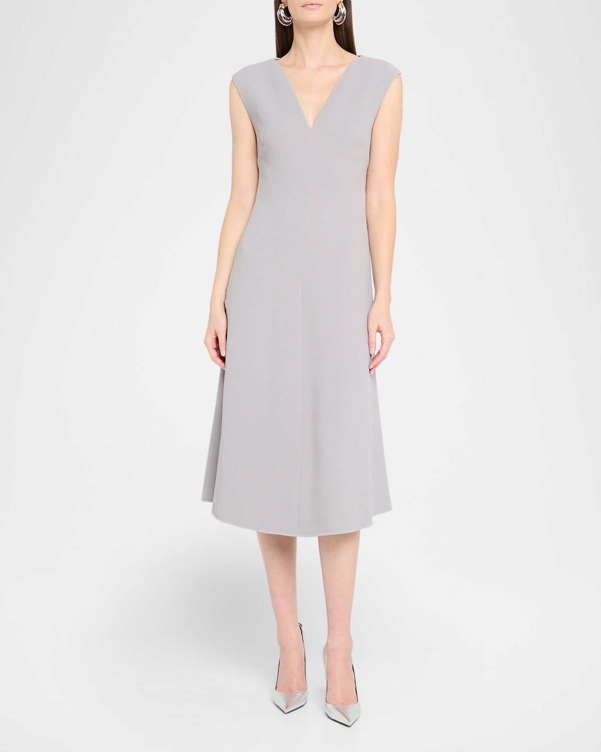 Emporio Armani Sleeveless Textured V-Neck Midi Dress | Thumbnail 5 Emporio Armani Sleeveless Textured V-Neck Midi Dress | Thumbnail 5