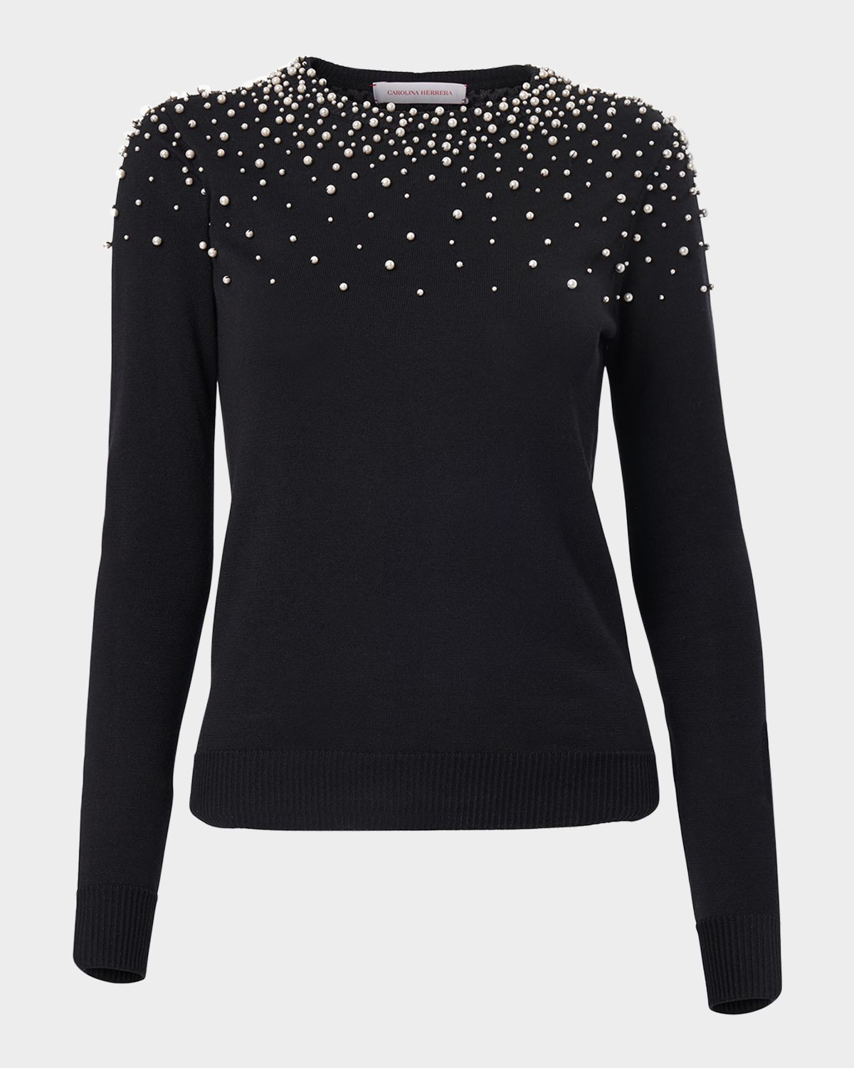 Carolina Herrera Pearly Collar Silk-Cotton Sweater