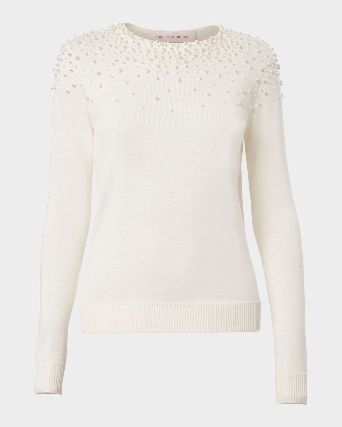 Carolina Herrera Pearly Collar Silk-Cotton Sweater