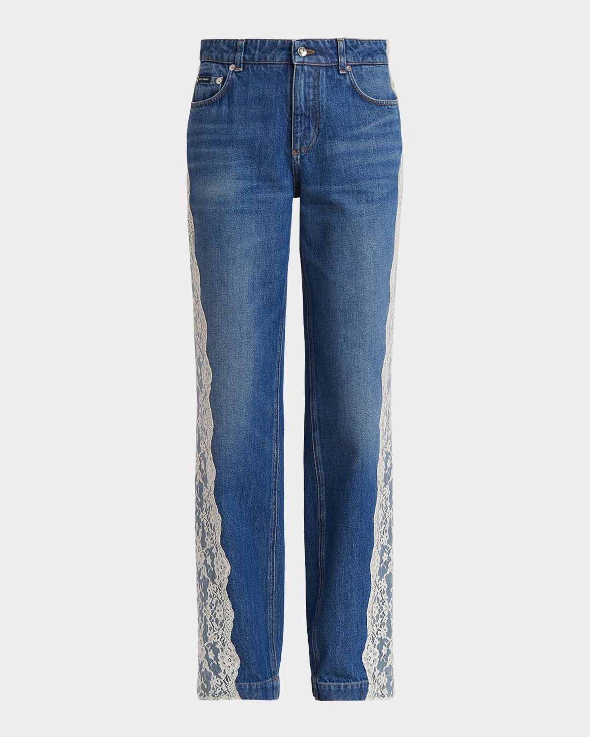 Dolce & Gabbana Lace-Trimmed Straight-Leg Denim Jeans