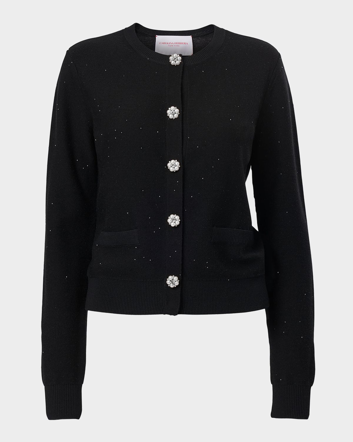 Carolina Herrera Shimmering Wool Crewneck Cardigan