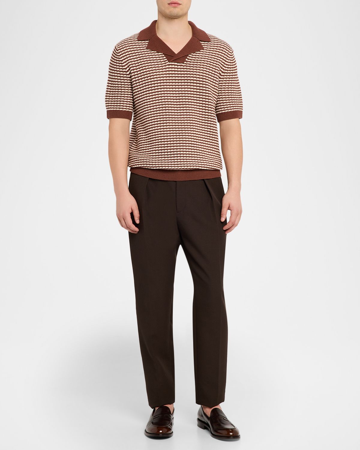 Reiss en 's Icarus Cotton Textured Knit Stripe Polo Shirt
