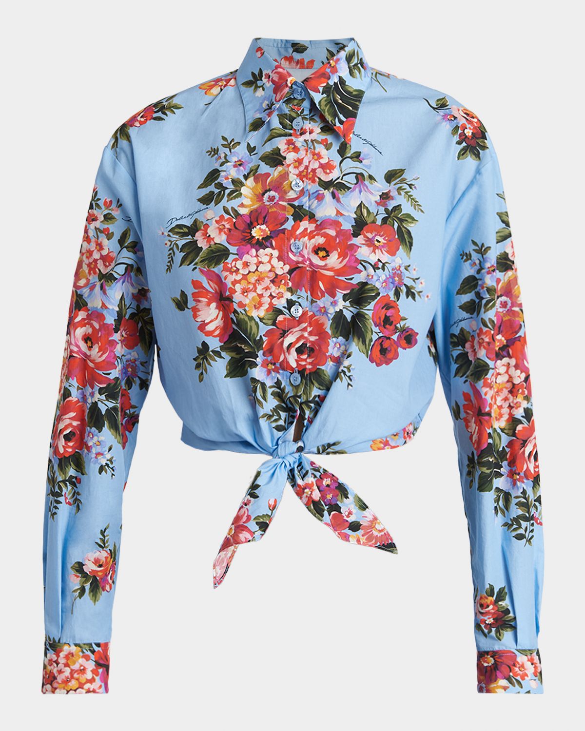 Dolce & Gabbana Floral-Print Knotted Crop Button-Down Shirt