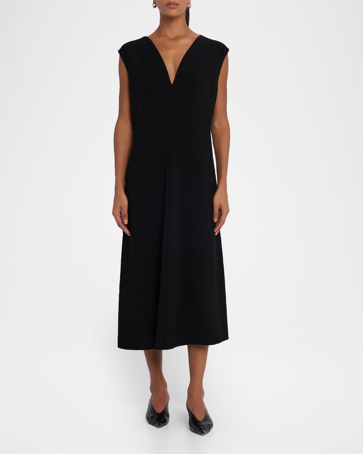 Emporio Armani Sleeveless Flared Crepe Midi Dress | Thumbnail 5 Emporio Armani Sleeveless Flared Crepe Midi Dress | Thumbnail 5