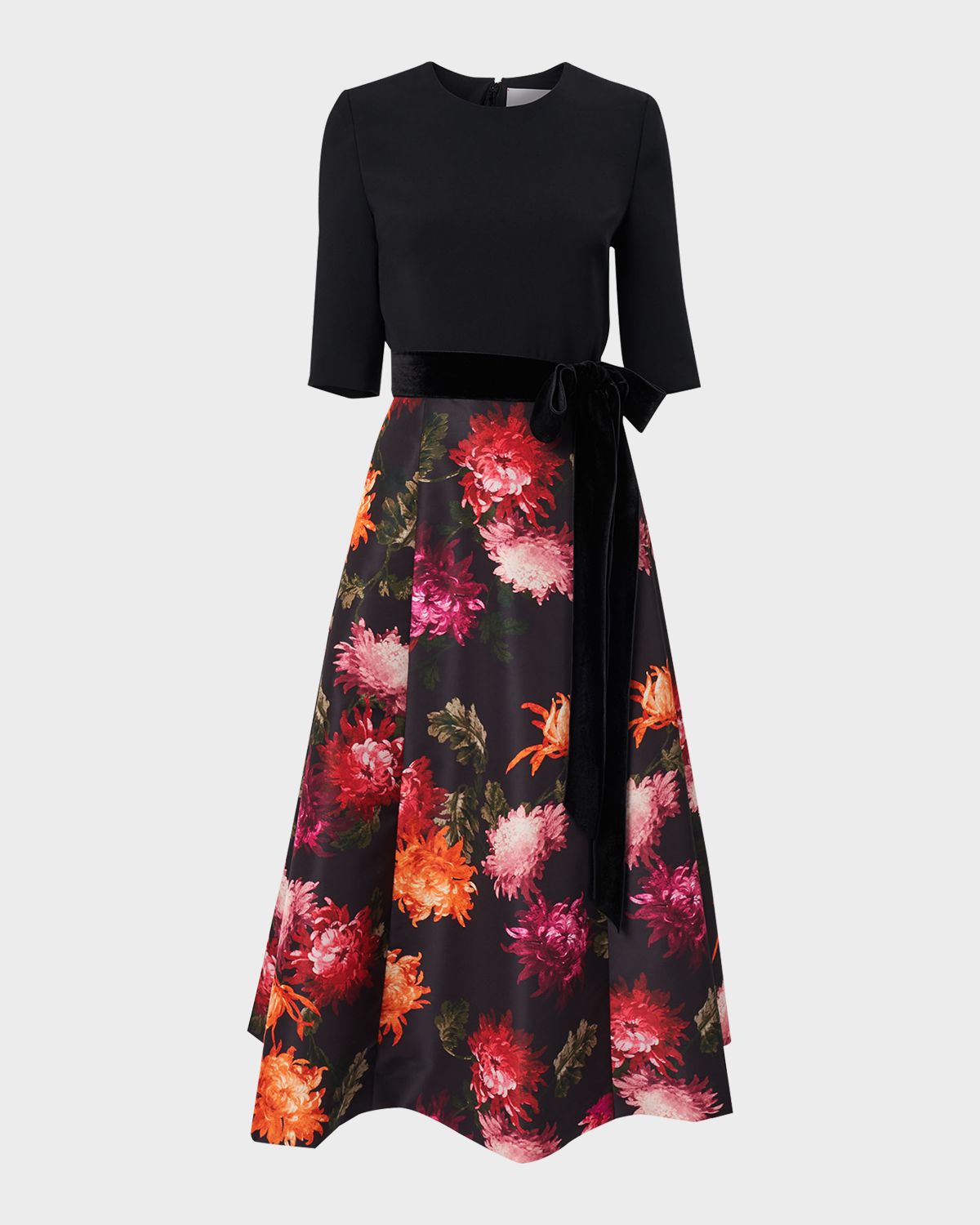 Carolina Herrera Floral Elbow-Sleeve Bow Midi Dress