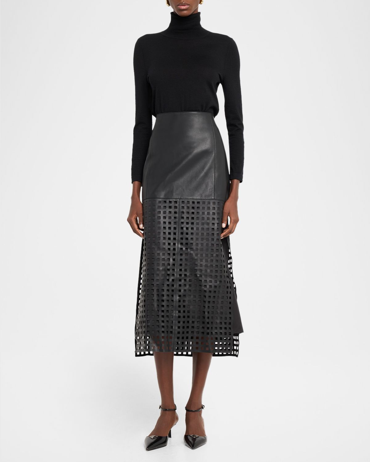Emporio Armani Cutout Leather Midi Skirt | Thumbnail 5