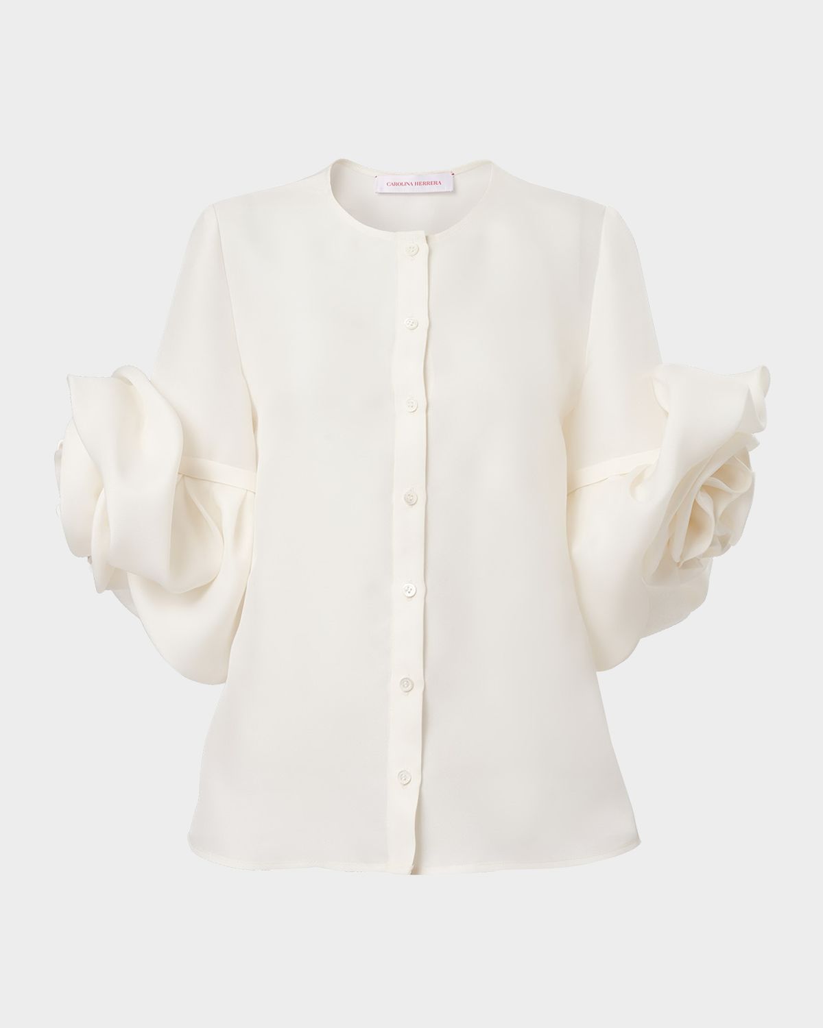 Carolina Herrera Rosette Silk Gazar Button-Front Blouse