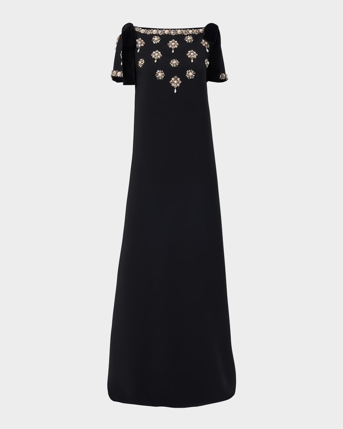 Carolina Herrera Embellished Bow-Shoulder Crepe Gown
